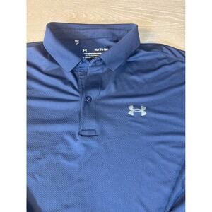 Under Armour Mens XL Navy Blue Long Sleeve Performance Golf Polo Shirt HeatGear